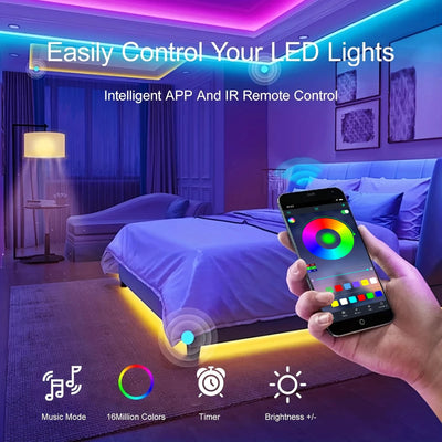 Ultimate 49.2FT LED Strip Light Set – Bluetooth/IR Remote + APP | Vibrant RGB Lighting for Bedroom, TV & Gaming