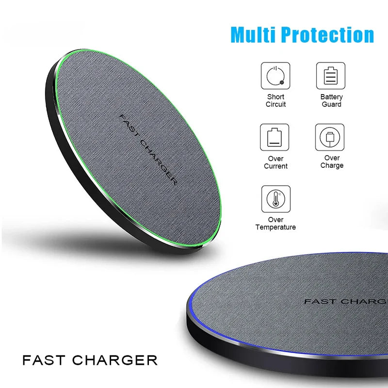 Ultra-Thin Fast Wireless Charger Pad for Samsung Galaxy S24 S23 S22 iPhone 15 14 13 Pro Max Wireless Induction Charging Station