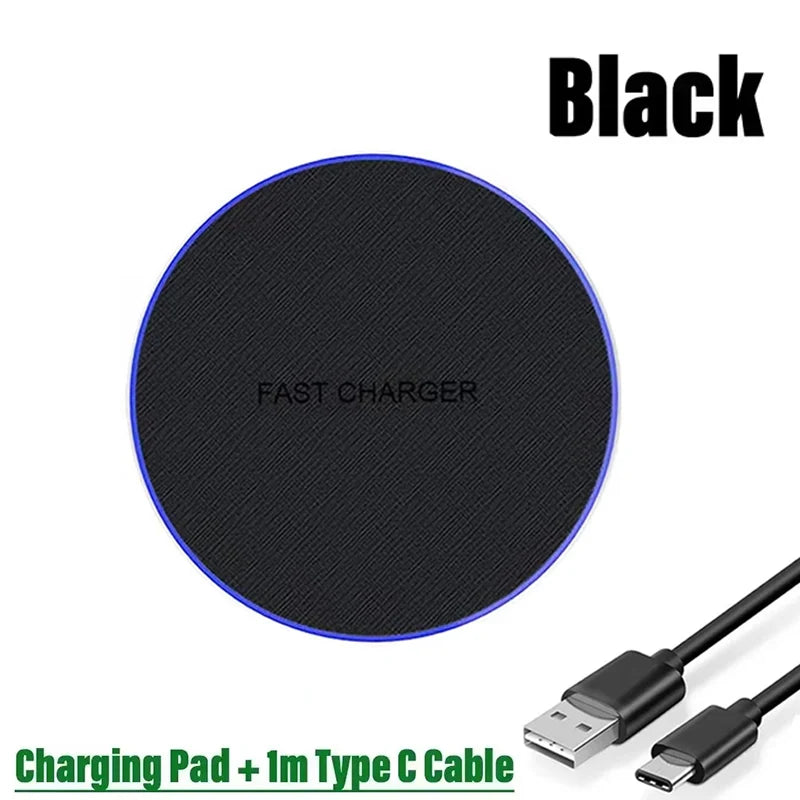 Ultra-Thin Fast Wireless Charger Pad for Samsung Galaxy S24 S23 S22 iPhone 15 14 13 Pro Max Wireless Induction Charging Station